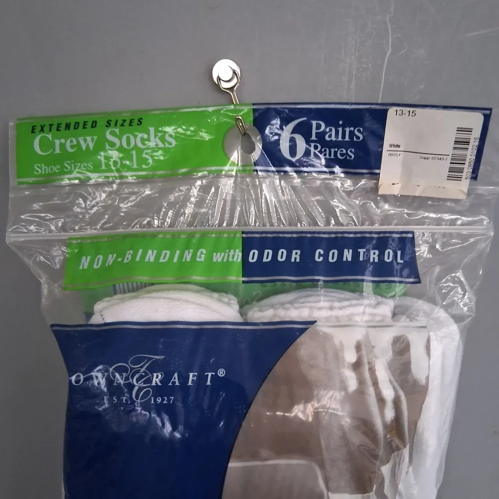 Vtg NOS JCP Towncraft Mens Extended Sz 13-15 Crew Socks 6 Pr White NEW Deadstock